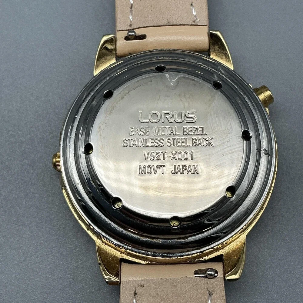 Lorus Women Watch 36mm White Mickey Mouse Talking Gold Tone Leather New Battery